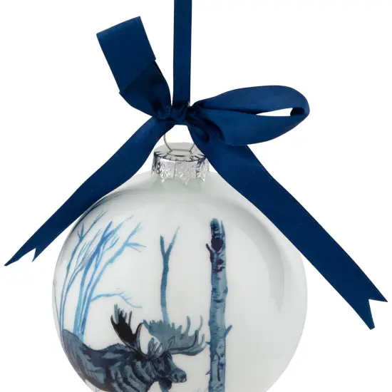 Northlight Moose Glass Christmas Ball Ornament - 4" - White and Blue {5}