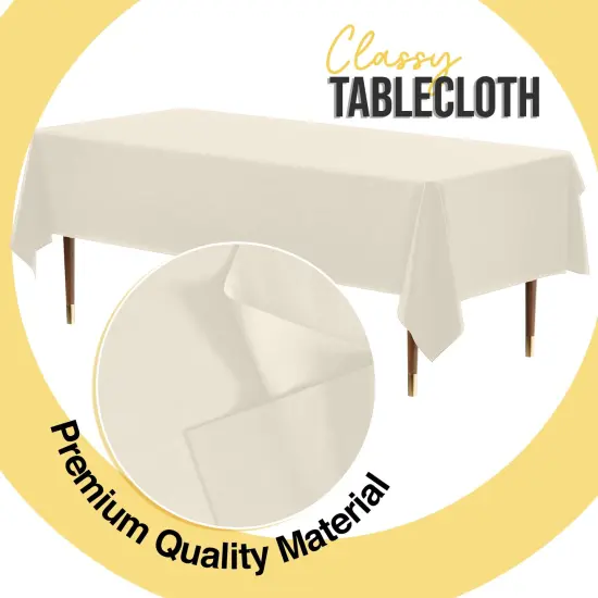 Exquisite 6-Pack Premium Plastic Tablecloth 54in. x 108in. Rectangle Plastic Table Cover Ivory {2}