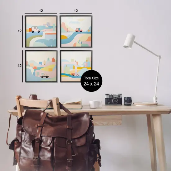 Stupell Industries Pastel Whimsical Landscapes 4pc Framed Giclee Wall Art Set Design by Lazar Studio {3}