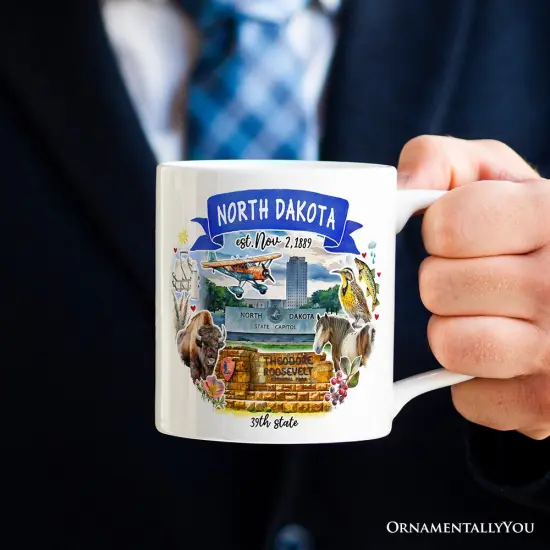 Artistic North Dakota State Themes and Landmarks Mug {2}