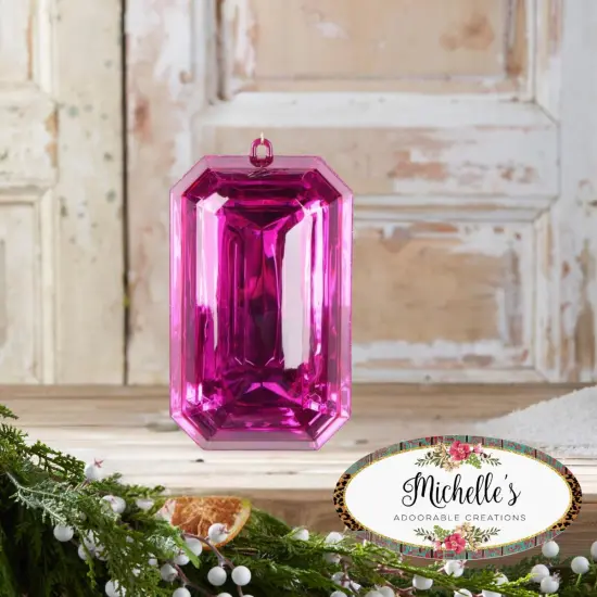 8" Acrylic Rectangle Jewel Ornament: Fuchsia {3}