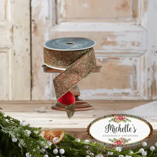 1.5" Diamond Dust Ribbon: Ruby Emerald (10 Yards) {2}