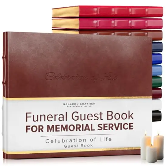 Gallery Leather Guest Book Funeral, Celebration of Life, Memorial, 192 Lined Pages, Bonded Leather, Hardcover Acadia Tan {1}
