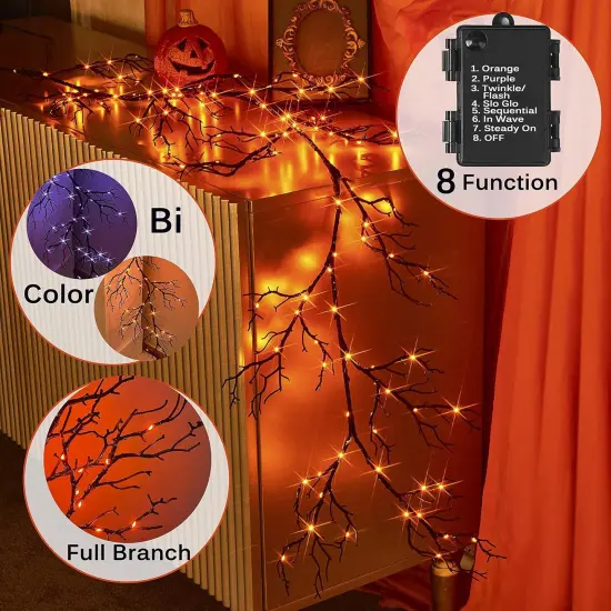 Lighted Halloween Garland Battery Operated with 8 Functions 6FT 120 Bi-Color Fairy Lights {2}