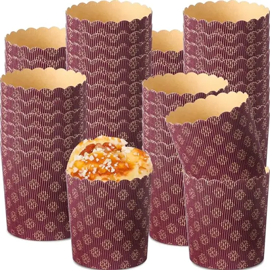 48 Pcs Easter Panettone Paper Pan Mold Corrugated Form for Cakes Bread Round Paper Baking Molds for Kitchen Muffin Cupcake Kulich Paska, Brown (12 oz) {1}