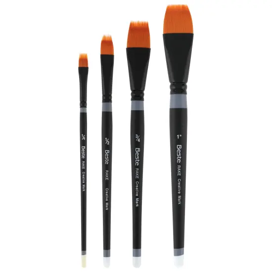 Creative Mark Beste Golden Taklon Brush Rake, Set of 3 Artist Paint Brush, Professional Watercolor Brushes, For Acrylic Painting, Short Handle, Sharp Edges, Hand-Tied & Shaped {4}