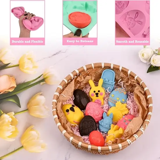 4 Pack Easter Chocolate Molds, Bunny Half Egg Shaped Non-stick Silicone Molds for DIY Chocolate Candy Muffin Handmade Soap Cake Decoration {5}