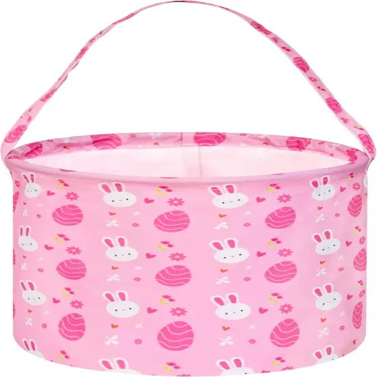 Easter Eggs Storage Basket Gift Buuny Basket Collapsible Storage Bins with Handles Nursery Basket for Home and Office Decoration (Pink Rabbit) {1}