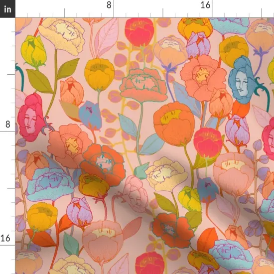 Various Fabrics by the Yard or Fat Quarter Surreal Floral Maximalist Psychedelic Fantasy Magical Flowers With Faces Bright Pastel Custom Printed Fabric by Spoonflower {2}