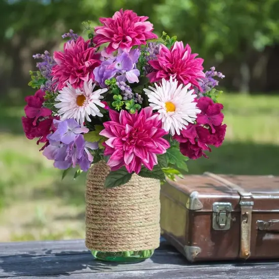 2Pcs Artificial Flowers Mix Silk Flower, Dahlia Fake Flowers for Centerpiece Table Decorations, Flower Arrangement Suitable for Home Bedroom Kitchen Bathroom Restaurant Wedding Decor {4}