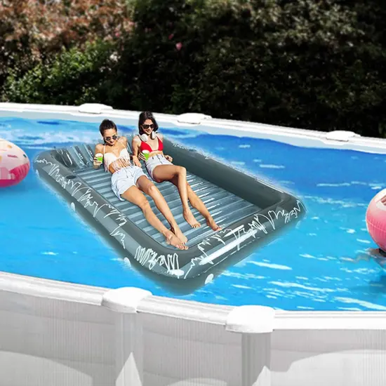 Inflatable Pool Float with Backrest and Cupholders | 80"L x 58"W x 9"H | Green {2}