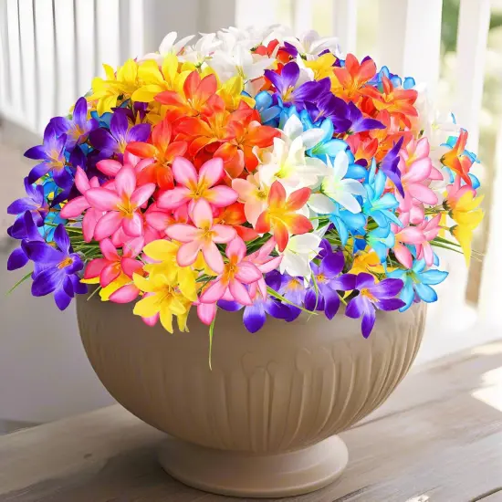 Artificial Fake Flowers for Outdoor Spring Decoration, 12 Bundles UV Resistant Faux Plastic Fabric Flowers Lily for Indoor Outdoor Garden Porch Entryway Window Box Pot Vase Planter Decor {1}