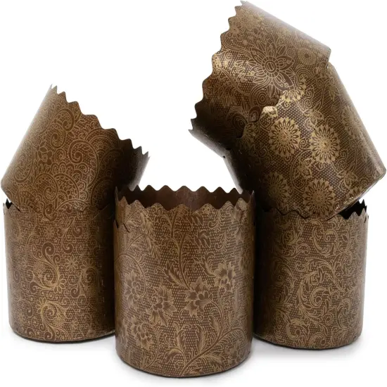 12 oz Easter Bread Paper Mold Kulich |12 pcs| Easter Bread Forms Paska Mold - Panettone Paper Mold - Italian Non Stick Panettone Paper Baking Molds - Brown Design W 4.33 x H 3.35-In {1}