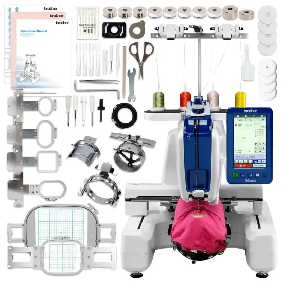 Brother PRS100 Single-Needle Embroidery Machine w/ Hat Hoop Set, Accessories Kit {2}