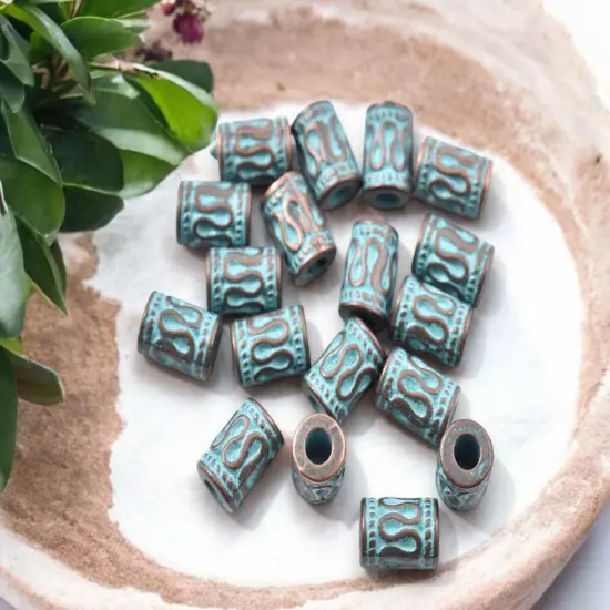 *50* 9x6mm Copper Patina Tube Beads {1}