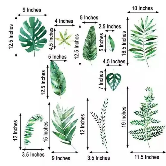 Green Assorted Tropical Leaves WALL STICKER Hanging Leaves Removable PVC Home {3}