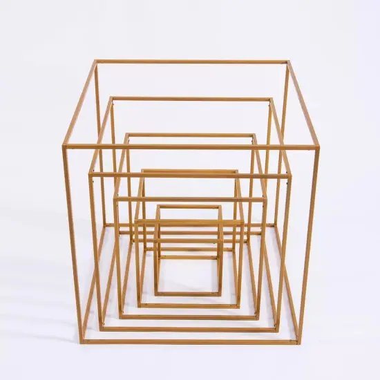 2 pcs 8-Inch tall Gold Matte Square Metal Geometric Stands Flower Vase Holders {2}