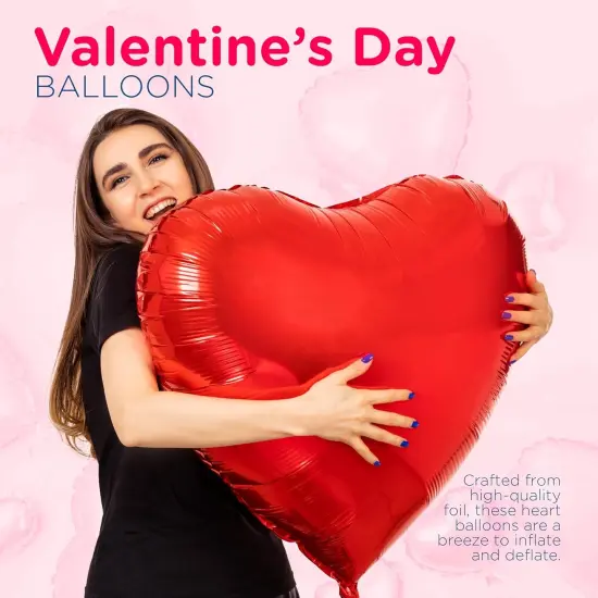 4E's Novelty 4 Pcs 32&rdquo; Large Heart Shaped Balloons - Red Valentines Balloons Foil {3}
