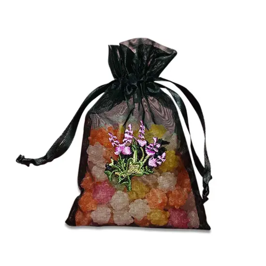 Lavender Flower Embroidered Organza Bags 4'' x 6'' for Favors Black {2}