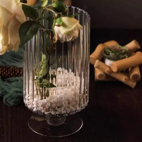 Clear 9" Glass Vases Ribbed Design Wedding Party Centerpieces Supplies {2}