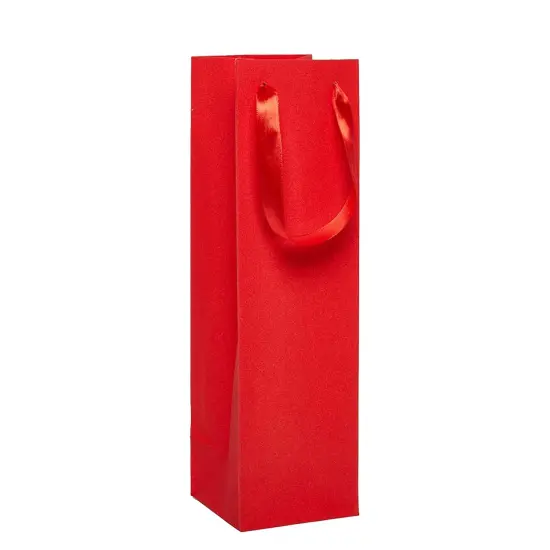 4 1/8'' x 4 1/8'' x 14 1/4'' Glitter Grain Wine Totes for Elegant Packaging Red {2}