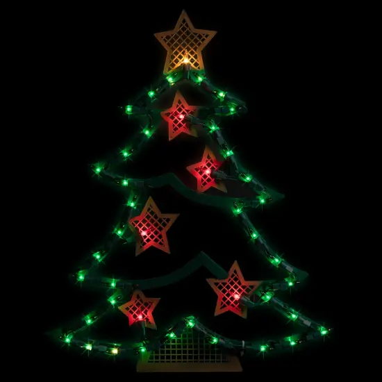 Northlight Lighted Christmas Tree with Stars Window Silhouette - 17.75" Green {1}