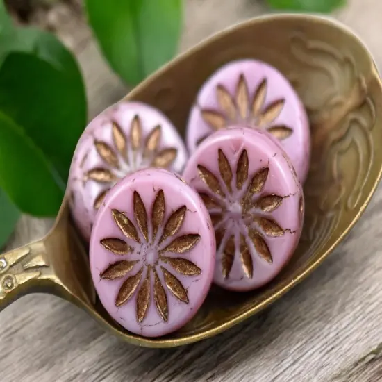 *15* 12mm Dark Bronze Washed Pink Silk Aster Flower Coin Beads {5}