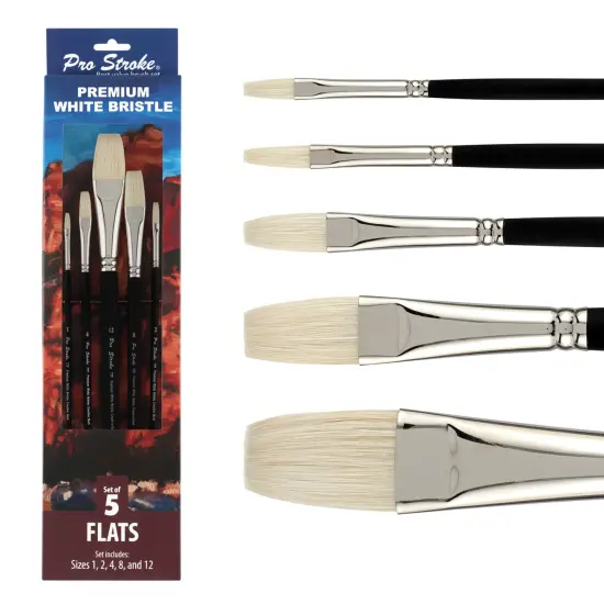 Creative Mark Pro Stroke Premium White Chungking Hog Bristle Artist Paint Brush - Flats Set of 5 - Natural Bristle Brush w/ Soft Touch Handle for Oils, Watercolors, Acrylics, Alkyds, Caseins {1}