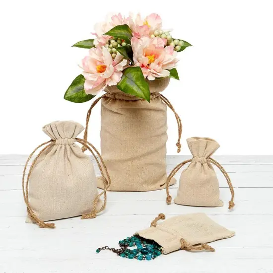 Linen Bag with Hemp Cord 3'' X 5'' Elegant {1}