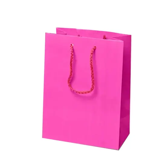 Chic Mini Glossy Paper Totes 6 1/4'' x 3 1/2'' x 8 1/2'' for Elegant Use Shocking Pink {5}