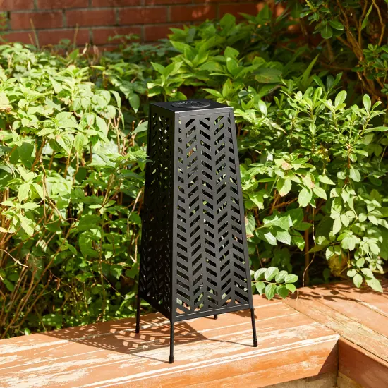 Set of 2 21.5"H Metal Geometric Solar Powered Floor Lantern with Edison Bulb {2}