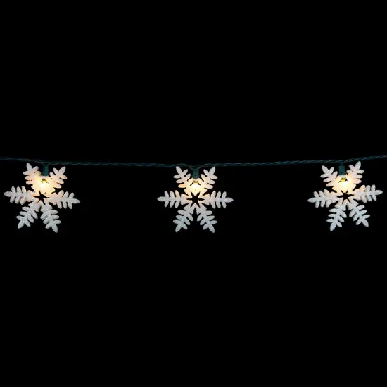 Northlight White Glittered Snowflakes Christmas Lights - Clear - 6' Green Wire - 10ct {6}