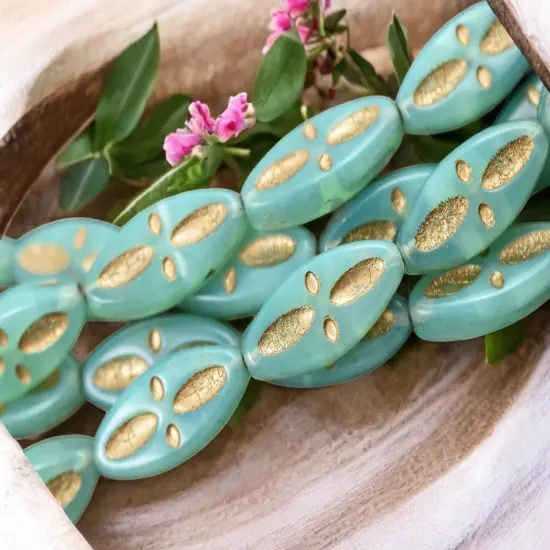 *8* 20x9mm Gold Washed Aqua Opal Marquise Oval Beads {4}