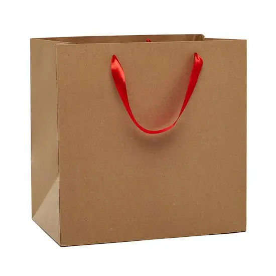 Kraft Euro Tote 13" x 5" x 9" with Satin Ribbon Handles Red {3}