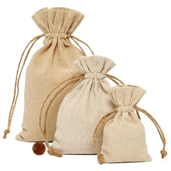 Linen Bag with Hemp Cord 3'' X 4'' Natural {2}