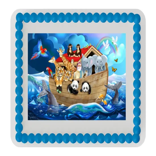 Noahs Ark with animals Edible Icing Sheet cake topper for 1/4 Sheet cake or larger {2}