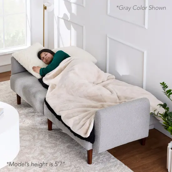 Best Choice Products Curved Convertible Futon, Boucle Fabric Split-Back Sleeper Bed Mauve {5}