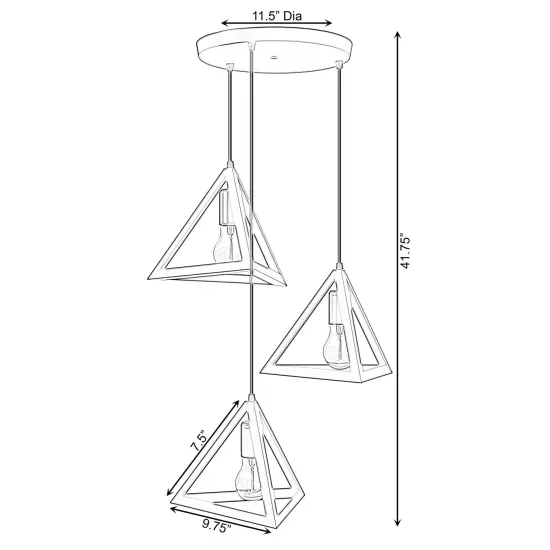 Set of 3 Quickway Imports Modern Black Chandelier - 3-Bulb Triangle-Shaped Ceiling Hanging Light Fixture for Living Room, Bedroom, and Dining Room D&eacute;cor {6}
