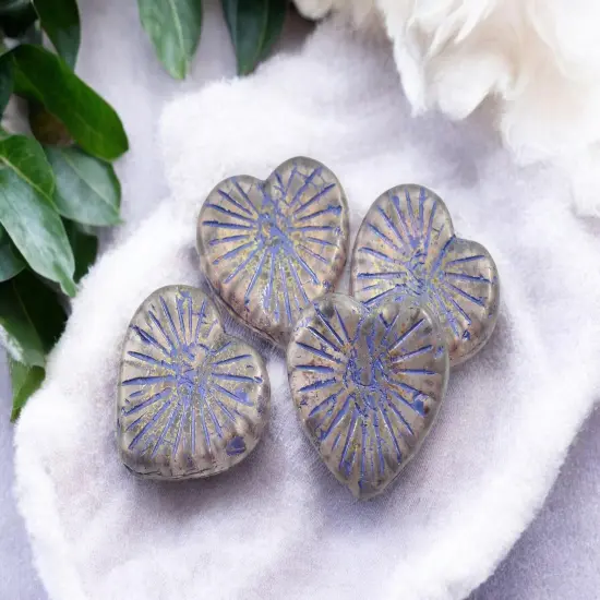 *4* 22mm Purple Washed Transparent Thistle Heart Beads {2}