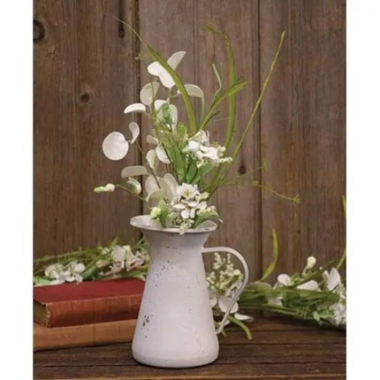 18&rdquo;High White Wild Flowers and Silver Dollar Pick with Green Paper-Wrapped Stem {3}