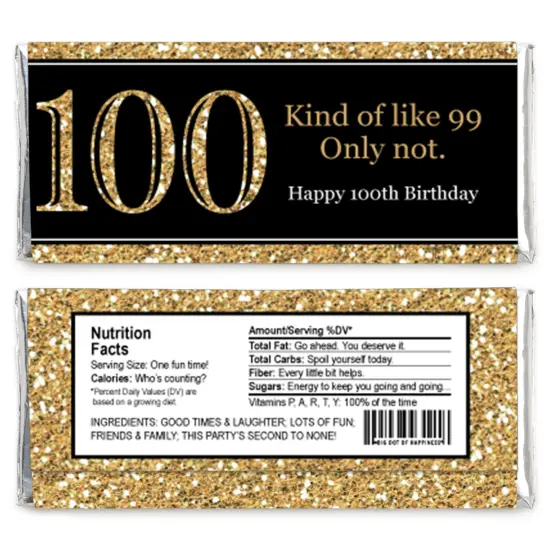 Big Dot of Happiness Adult 100th Birthday - Gold - Candy Bar Wrappers Birthday Party Favors - Set of 24 {3}