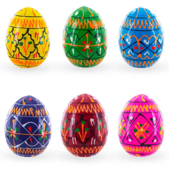 Set of 6 Mini Geometric Ukrainian Pysanky Wooden Easter Eggs 1.6 Inches {4}