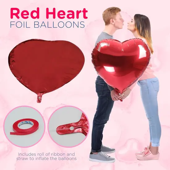 4E's Novelty 4 Pcs 32&rdquo; Large Heart Shaped Balloons - Red Valentines Balloons Foil {5}