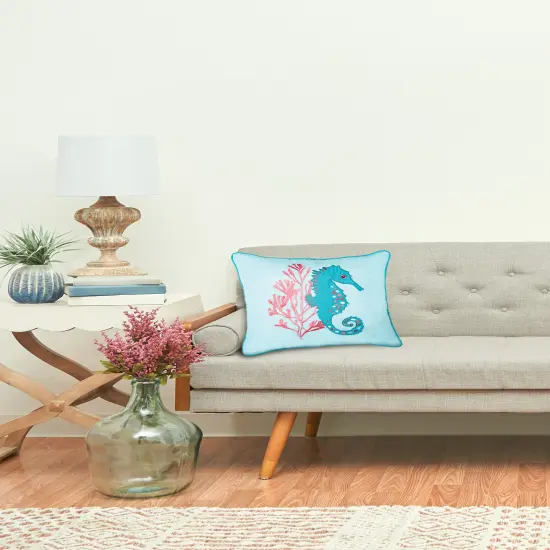 Seahorse & Coral Embroidered Throw Pillow, 18" x 18" {4}
