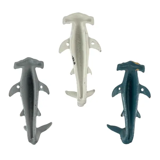 Hammerhead Shark Wall Hooks Set &ndash; Cast Iron Nautical Decor, 5 Inches High {7}