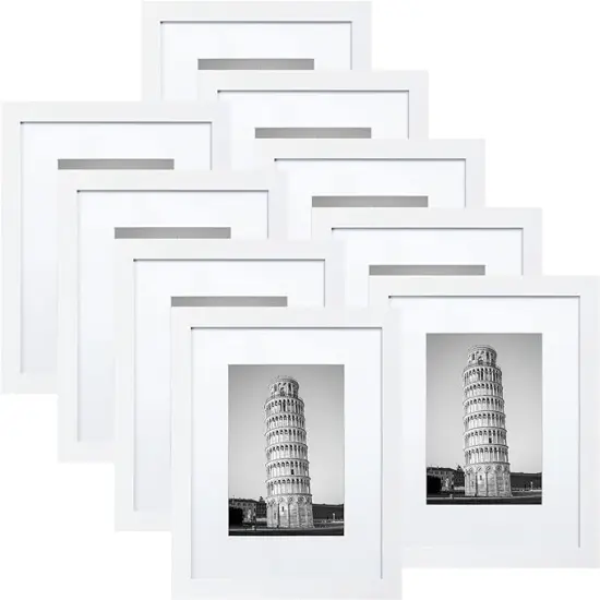 8x10 Picture Frame Set of 9, Display Pictures 5x7 with Mat or 8 x 10 Without Mat, Photo Frame for Wall Mounting or Tabletop Display, White. {1}