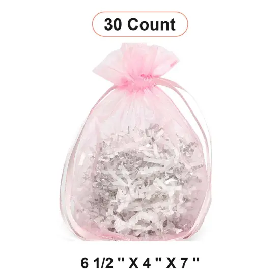 Wide Round Flat Bottom Organza Bags 6 1/2 '' X 4 '' X 7 '' for Packaging Pink {1}