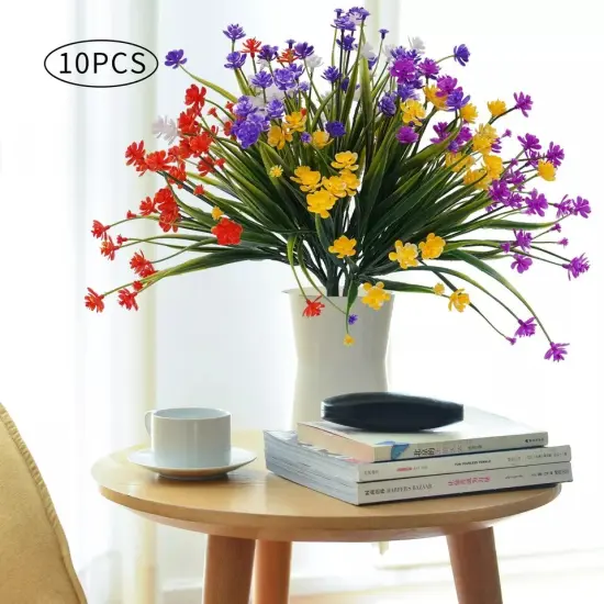 10pcs Set Artificial Flowers Fake Plant Indoor Plastic Flower Wedding Home Decor {3}