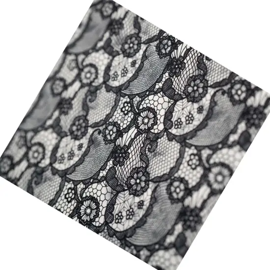 Black Paisley Lace Pattern on White Printed Spandex Fabric {3}