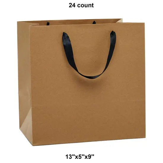 Kraft Euro Tote 13" x 5" x 9" with Elegant Satin Ribbon Handles Black {1}